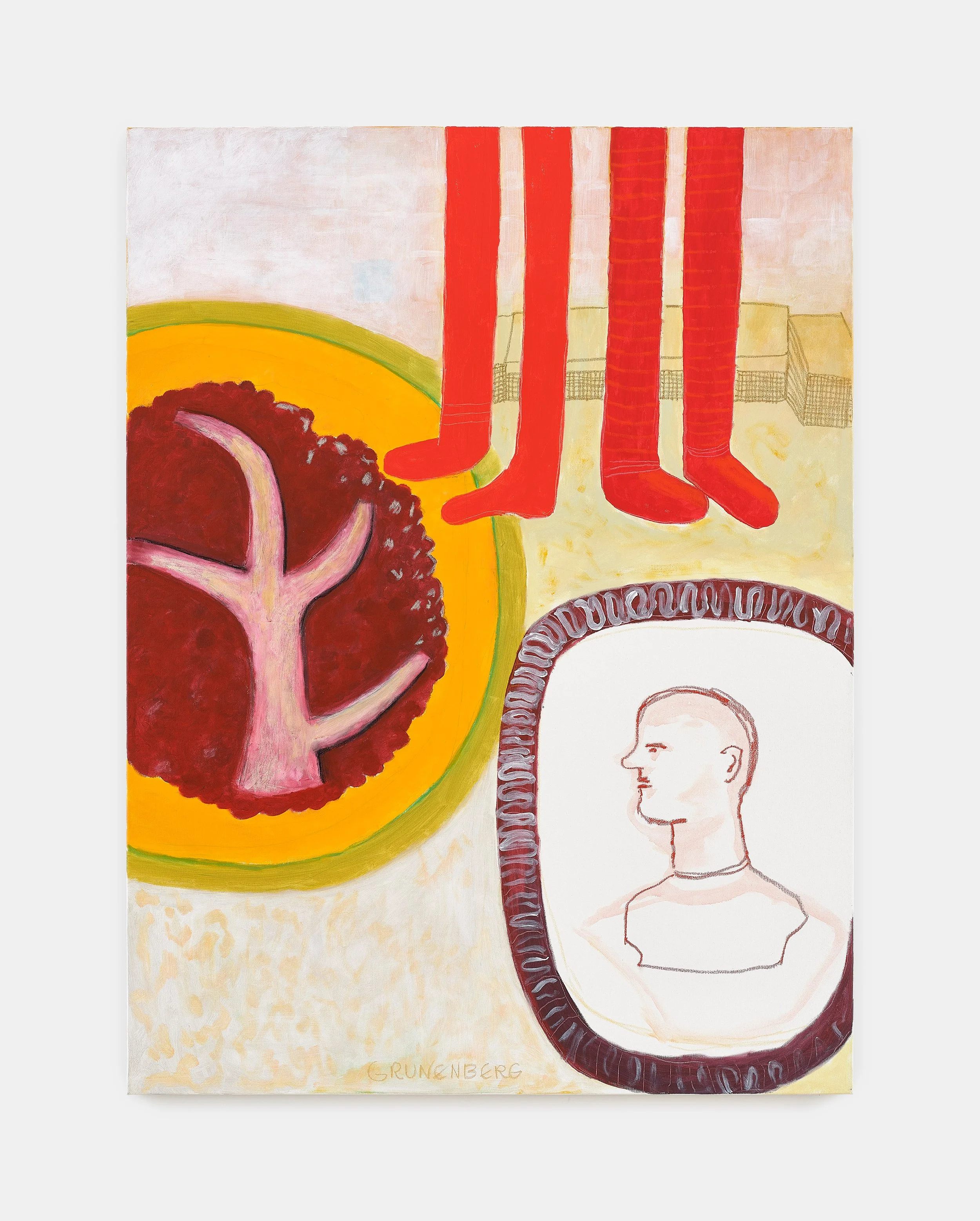Stephan Grunenberg, Gespräch über Teppiche, 2024, Acryl auf Leinwand, 160 x 120 cm