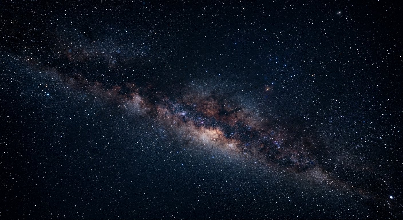 A starscape view of the Milky Way galaxy in space with countless stars and cosmic dust visible.