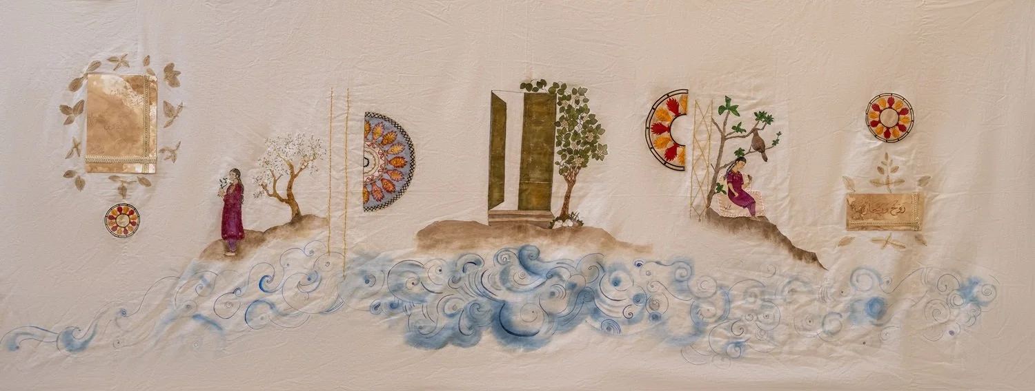 A tide once near, now drifted to memory

Natural pigments, fabric ink, hand embroidery, and eco-printing on naturally dyed textile, 2024
