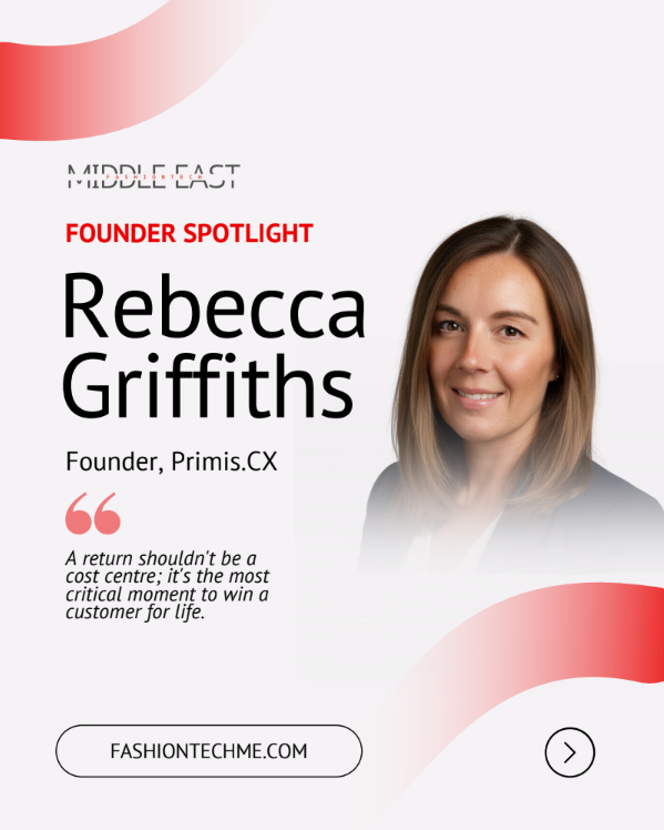 Founder Spotlight graphic featuring Rebecca Griffiths, founder of Primis.CX, with portrait and customer retention quote.