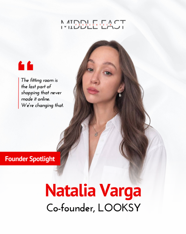 Founder spotlight featuring Natalia Varga, co-founder of LOOKSY, with a quote about improving online fashion shopping.