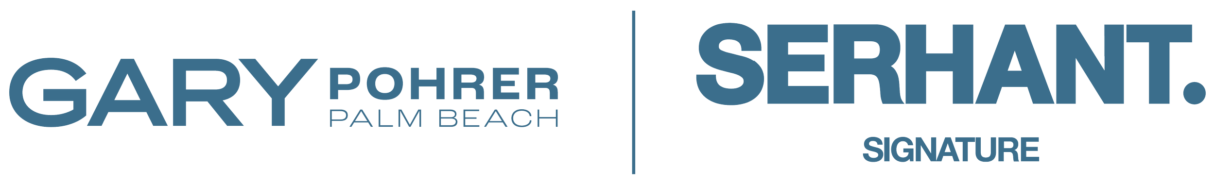 Gary Pohler Palm Beach signed logo with large blue text and a vertical line separating the names from the signature label.