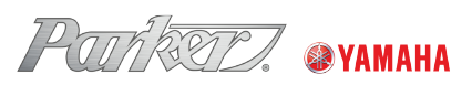 Close-up of logos for Parker and Yamaha
