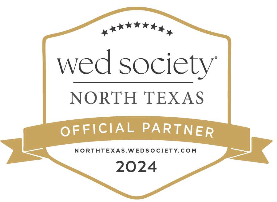 Badge indicating official partnership between WED Society North Texas in 2024, with the website URL northtexas.wedsociety.com.