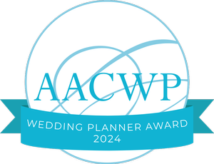 Logo for the AACWP Wedding Planner Award 2024 featuring a circular design with blue text and ribbons.