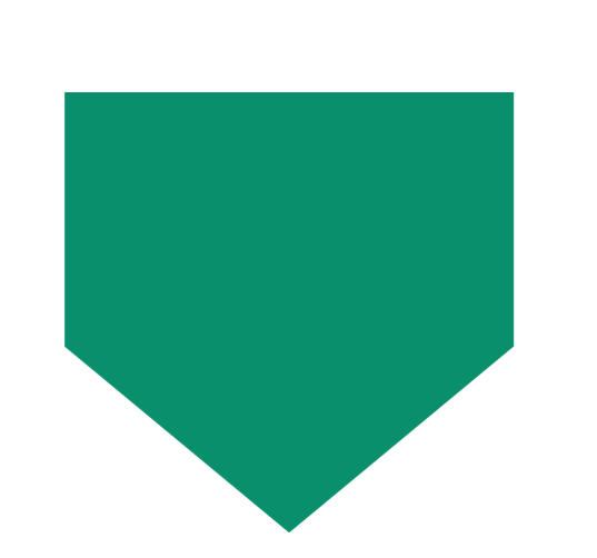 A green downward-pointing shield badge without any text or other details.