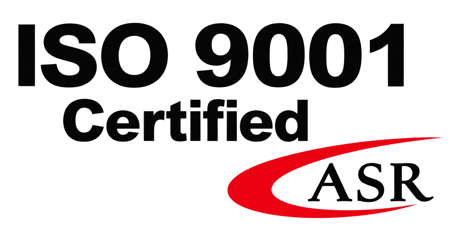ISO 9001 Certified ASR logo on a black background