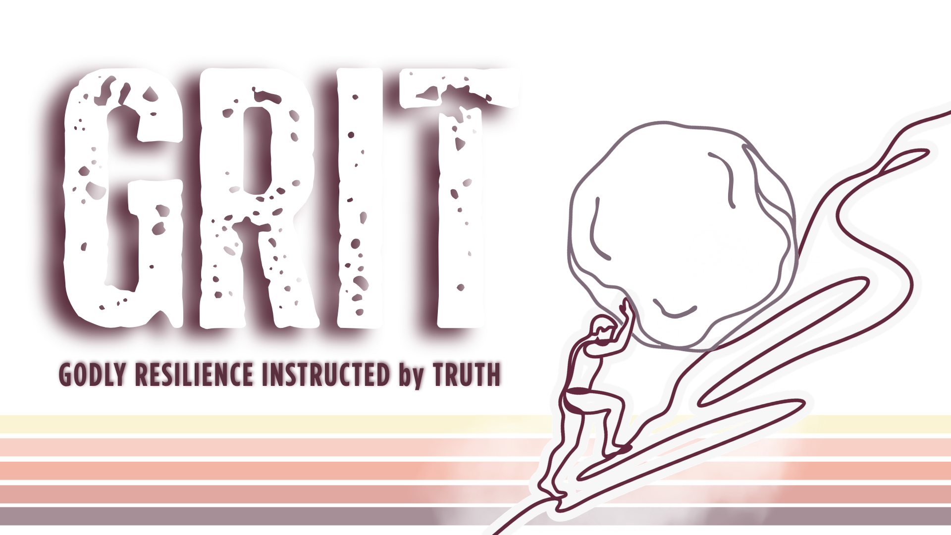 A logo with the word 'Grit' in large, distressed white letters with a maroon shadow. Below it, the phrase 'Godly Resilience Instructed by Truth' is written in smaller maroon text. Church Ministries Conference Grand Rapids, Michigan, Mark Vroegop