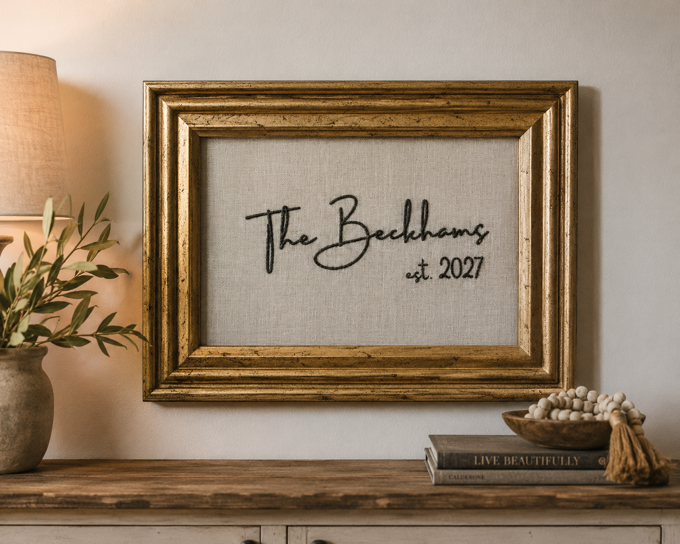 Custom Embroidered Family Name Sign 16x20