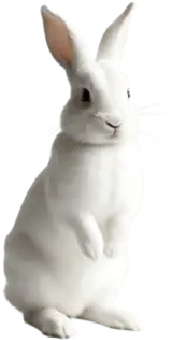 White rabbit standing on hind legs with one eye closed