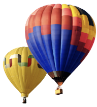 Two colorful hot air balloons floating in the sky