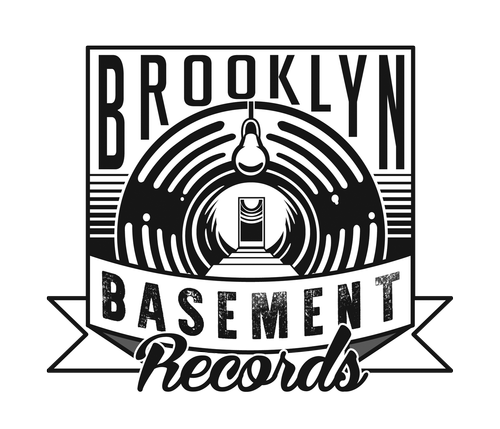 Logo for Brooklyn Basement Records featuring concentric circles, a door with stairs, and a hanging light bulb.