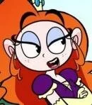 Animated cartoon girl with orange hair and glasses, smiling