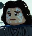 Lego figurine of a character with dark hair, tan skin, and blue and white face paint, wearing a blue outfit.