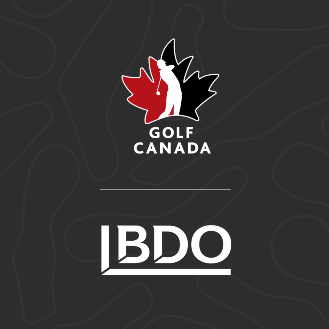 Logo for Golf Canada and IBDO featuring a golfer silhouette in front of a stylized red and black maple leaf.