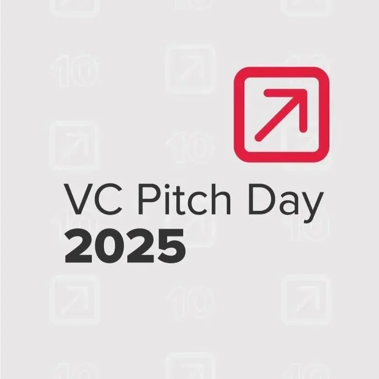 Logo with an upward arrow in a red square and text that reads 'VC Pitch Day 2025'.
