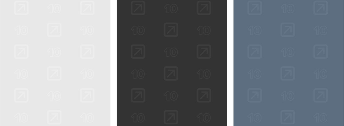 Image of three vertical columns with different background colors: white on the left, black in the middle, and blue on the right. The columns contain repeating patterns of the number '10' and an arrow icon inside a square.