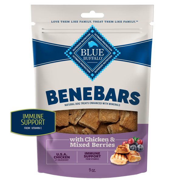 Blue Buffalo BeneBars Natural Dog Treats, Immune Support, Chicken and Mixed Berries, 9oz Bag