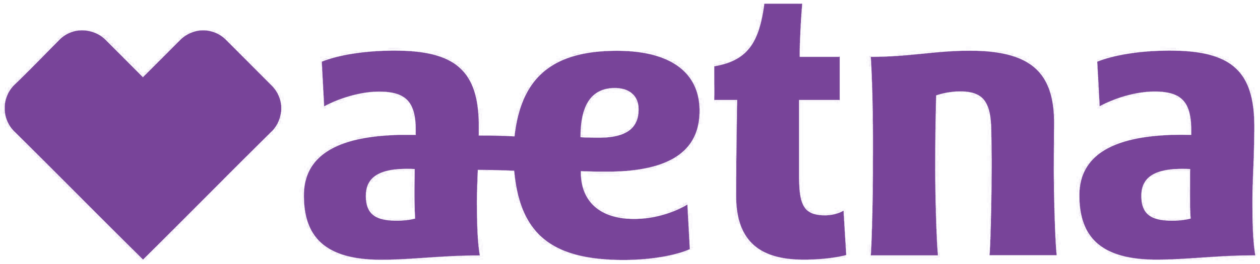 Purple text that says "aetna" with a heart symbol.