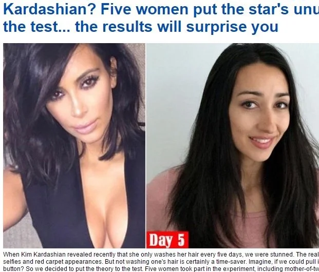 Side-by-side images of two women with long dark hair.