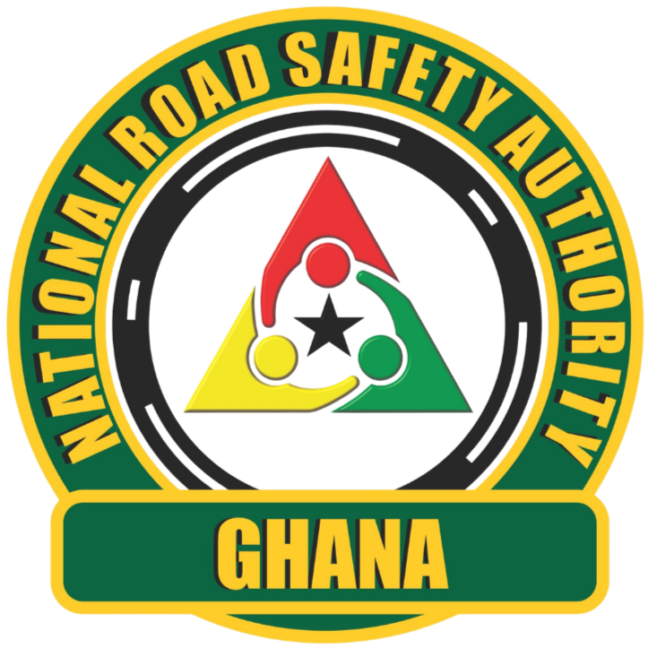 Seal of the Ghana National Road Safety Authority with a circular design, featuring the organization's name around the edge, three interconnected colored dots (red, yellow, green) in the center, and the word "GHANA" at the bottom.