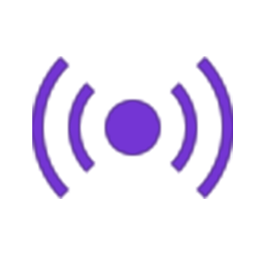 Icon of a Wi-Fi signal with a central dot and curved lines radiating outward in purple.