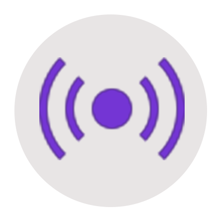 Icon representing wireless signal or Wi-Fi connectivity with purple signal lines.