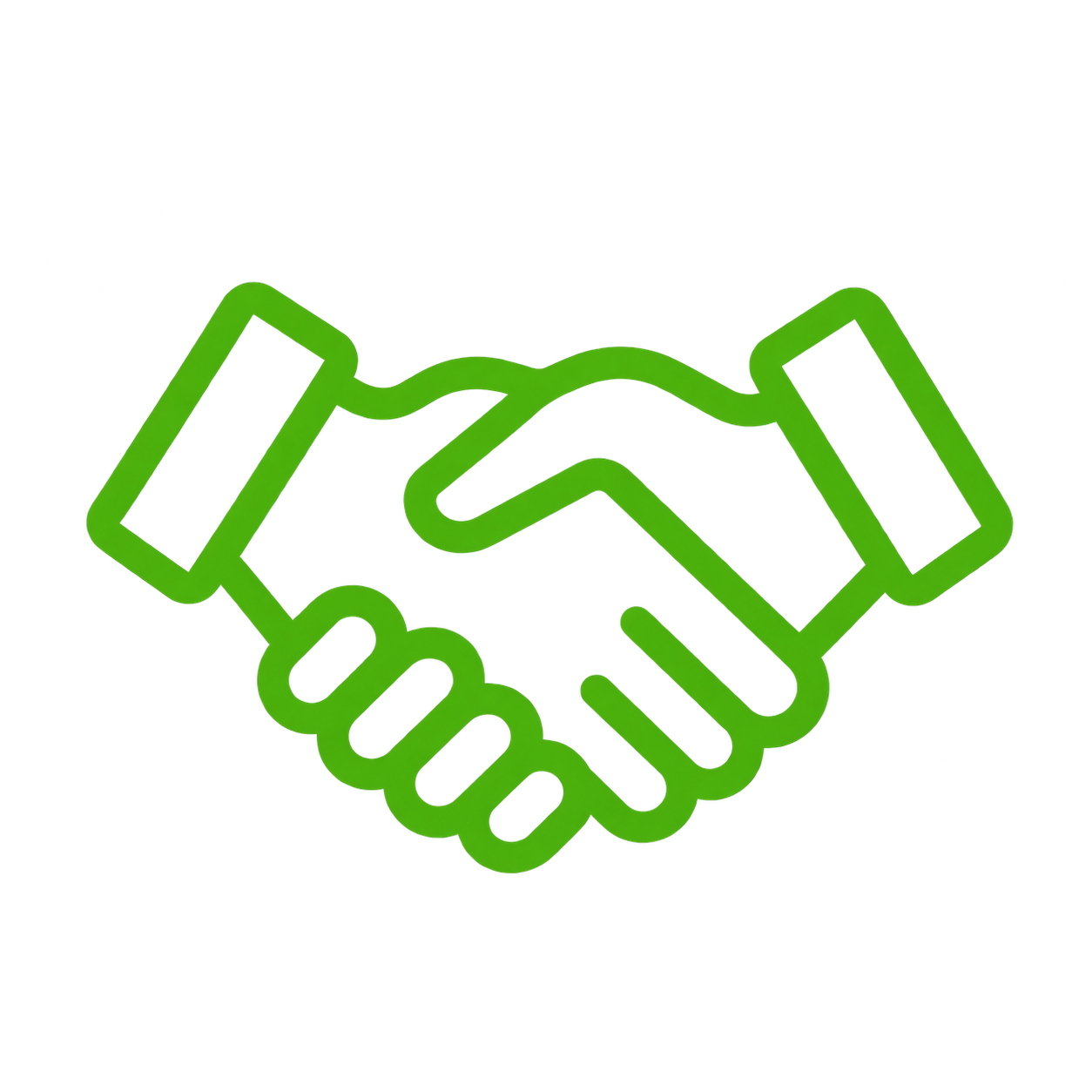 Green neon outline of a handshake icon.