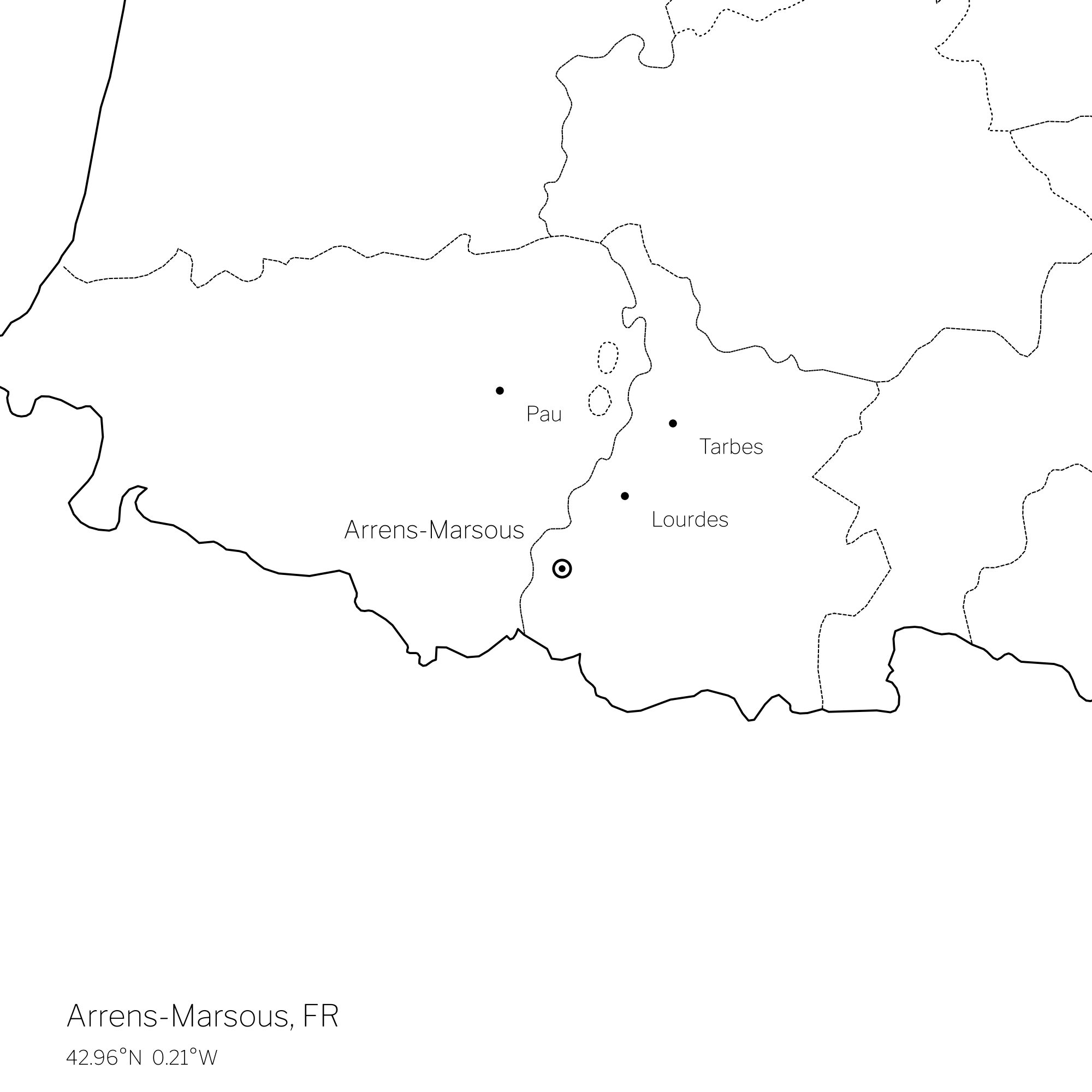 Map of the Hautes-Pyrénées marking Arrens-Marsous