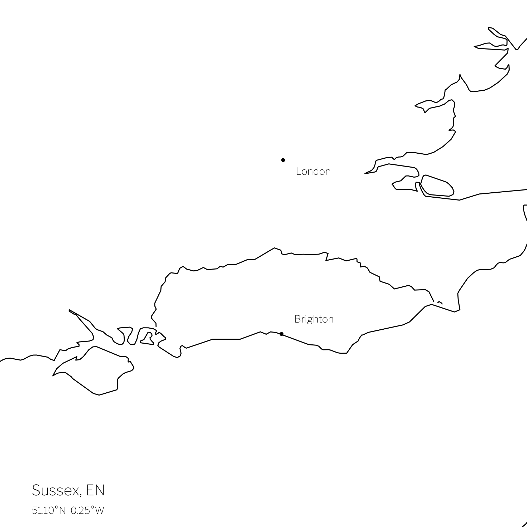 Map of South East England showing Sussex