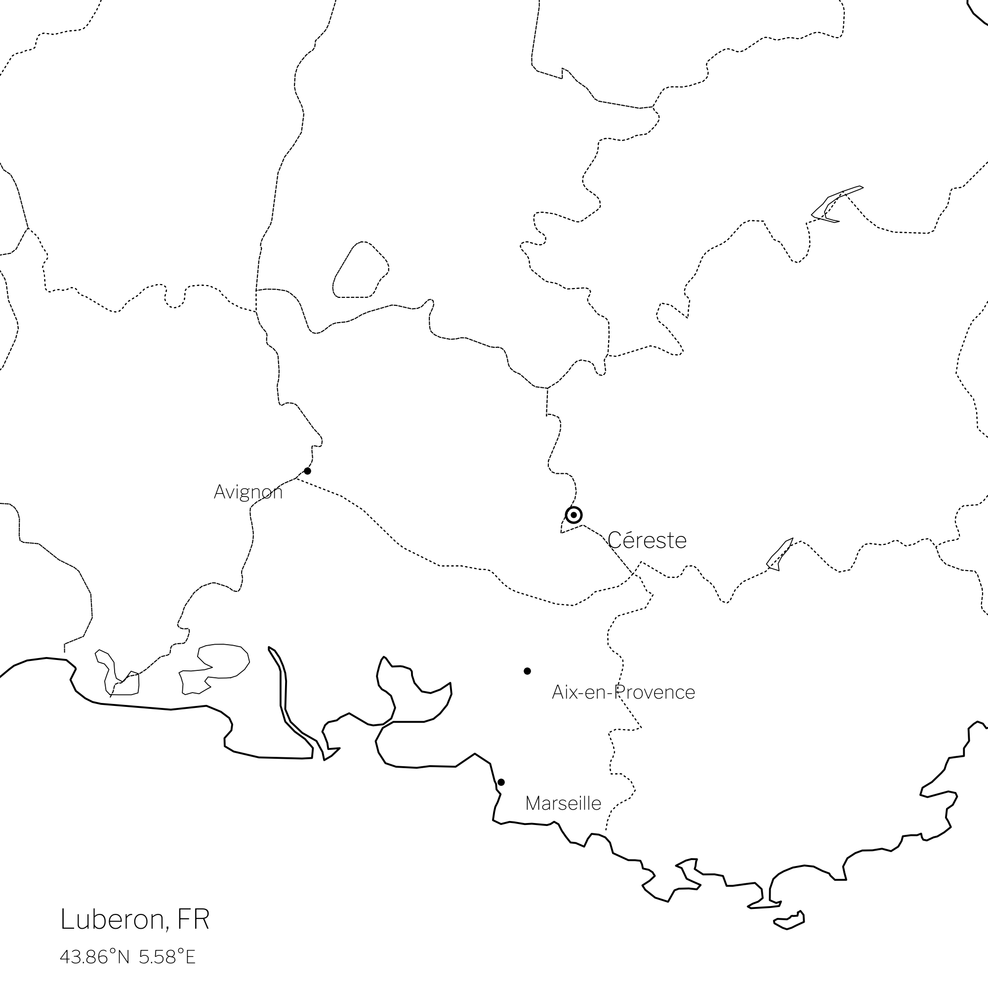 Map of Provence marking Céreste in the Luberon