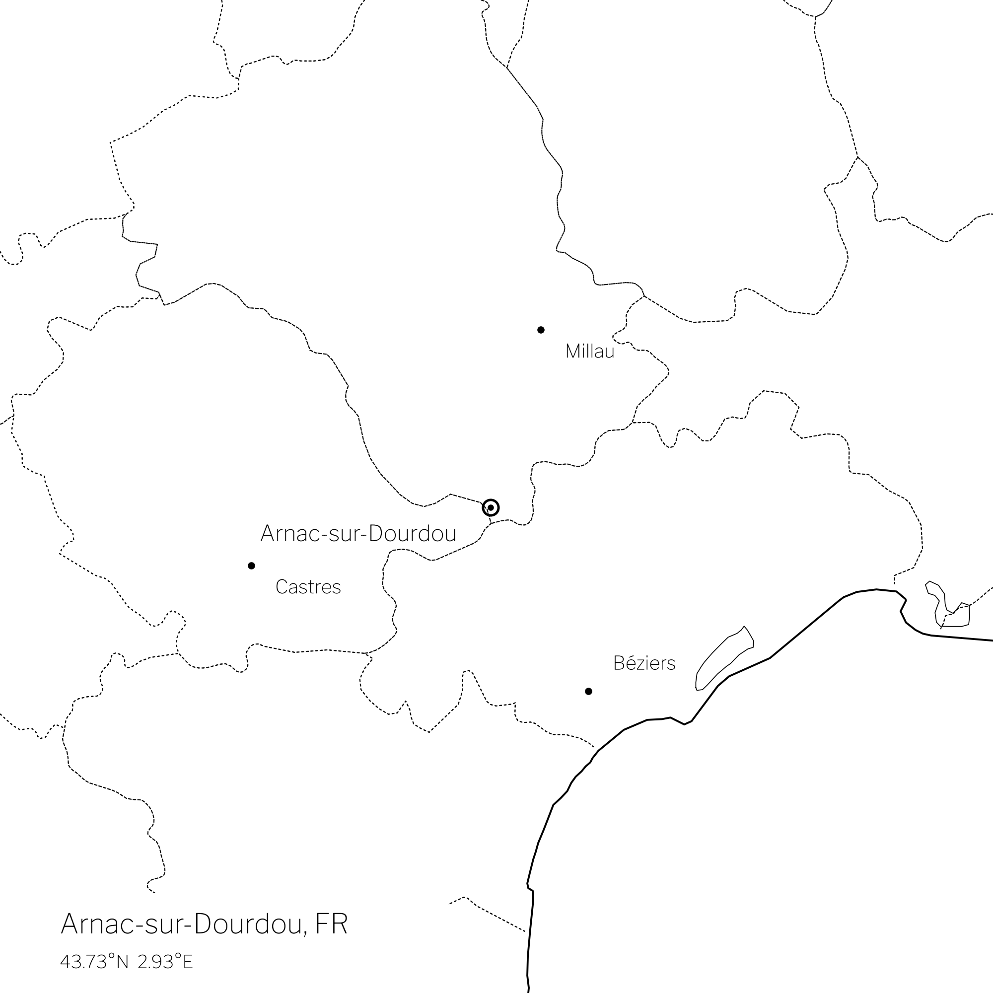 Map of southern Aveyron marking Arnac-sur-Dourdou