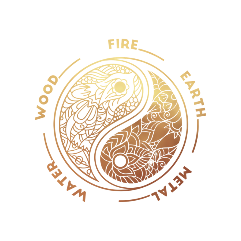 Gold illustration of the Five Elements: Wood, Fire, Earth, Metal and Water – Five Element acupuncture in Calgary