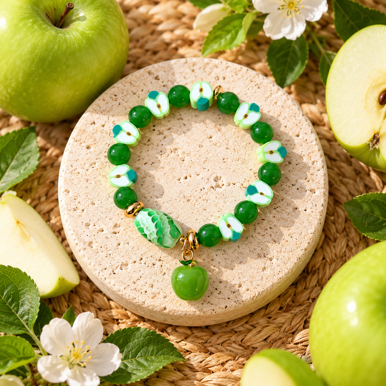 Apple Blossom Green Beaded Bracelet.png
