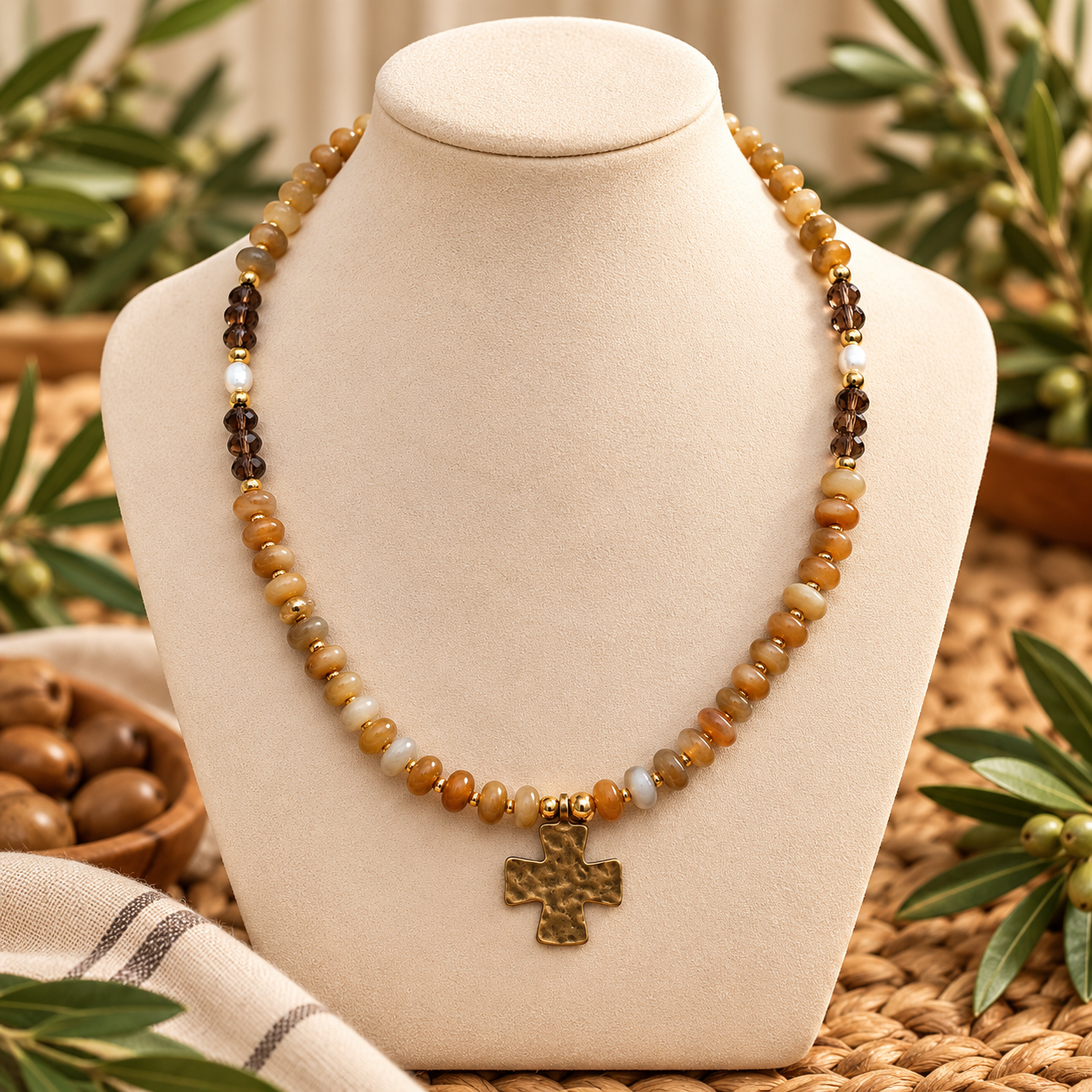 Rustic Amber Beaded Cross Necklace.png
