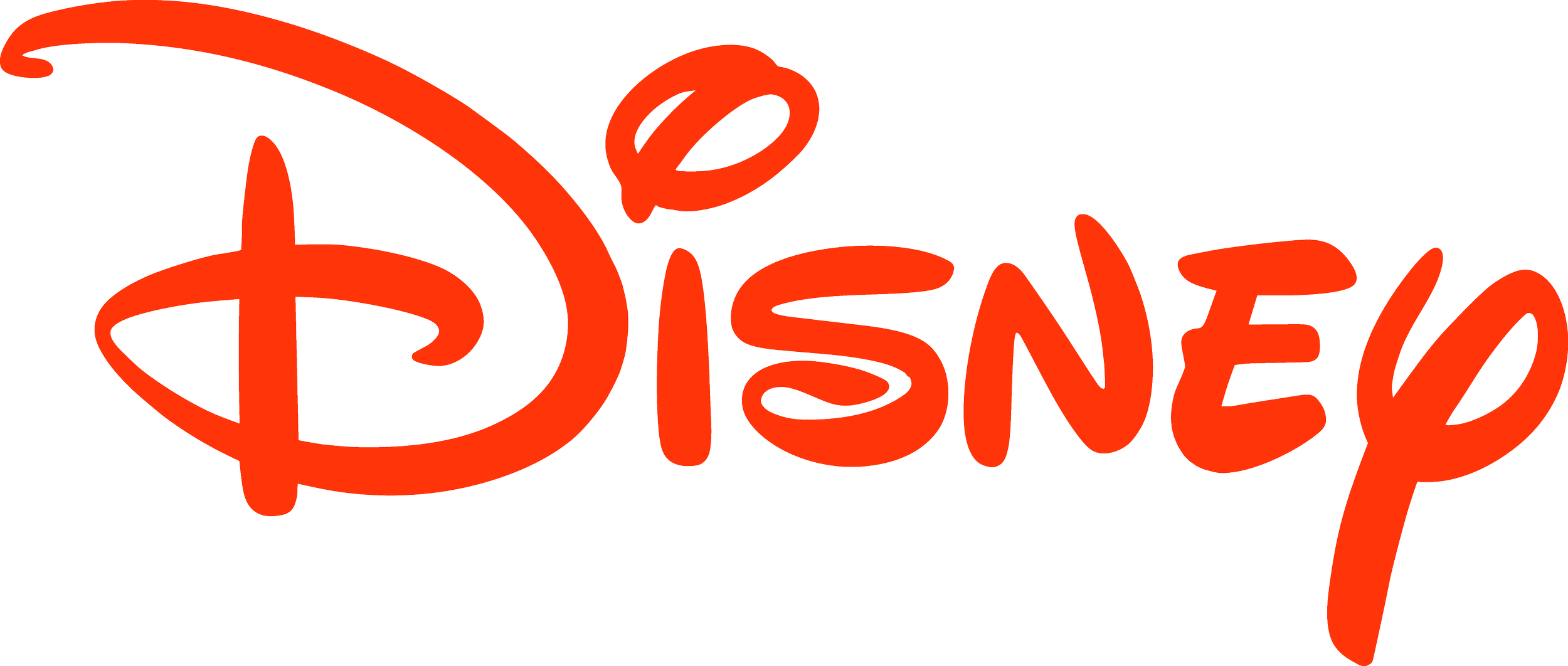 The Disney logo in red with stylized text and a big curvy 'D'