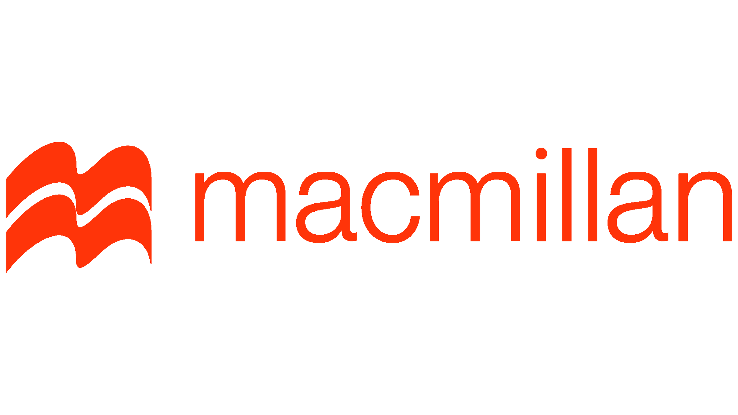 The logo of Macmillan, featuring a black icon with three stylized books in orange, alongside the word 'macmillan' in lowercase orange letters.