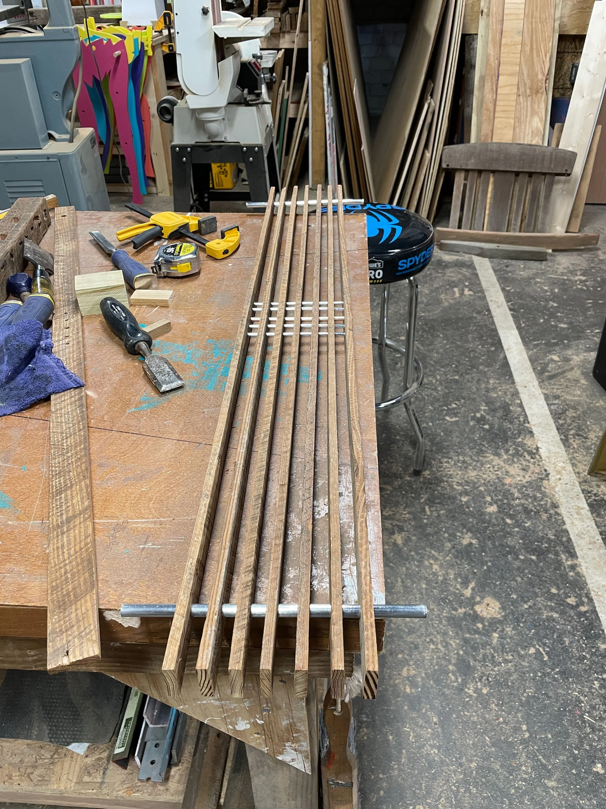lath strips from an early renovation rebuilt as the hope table shelf