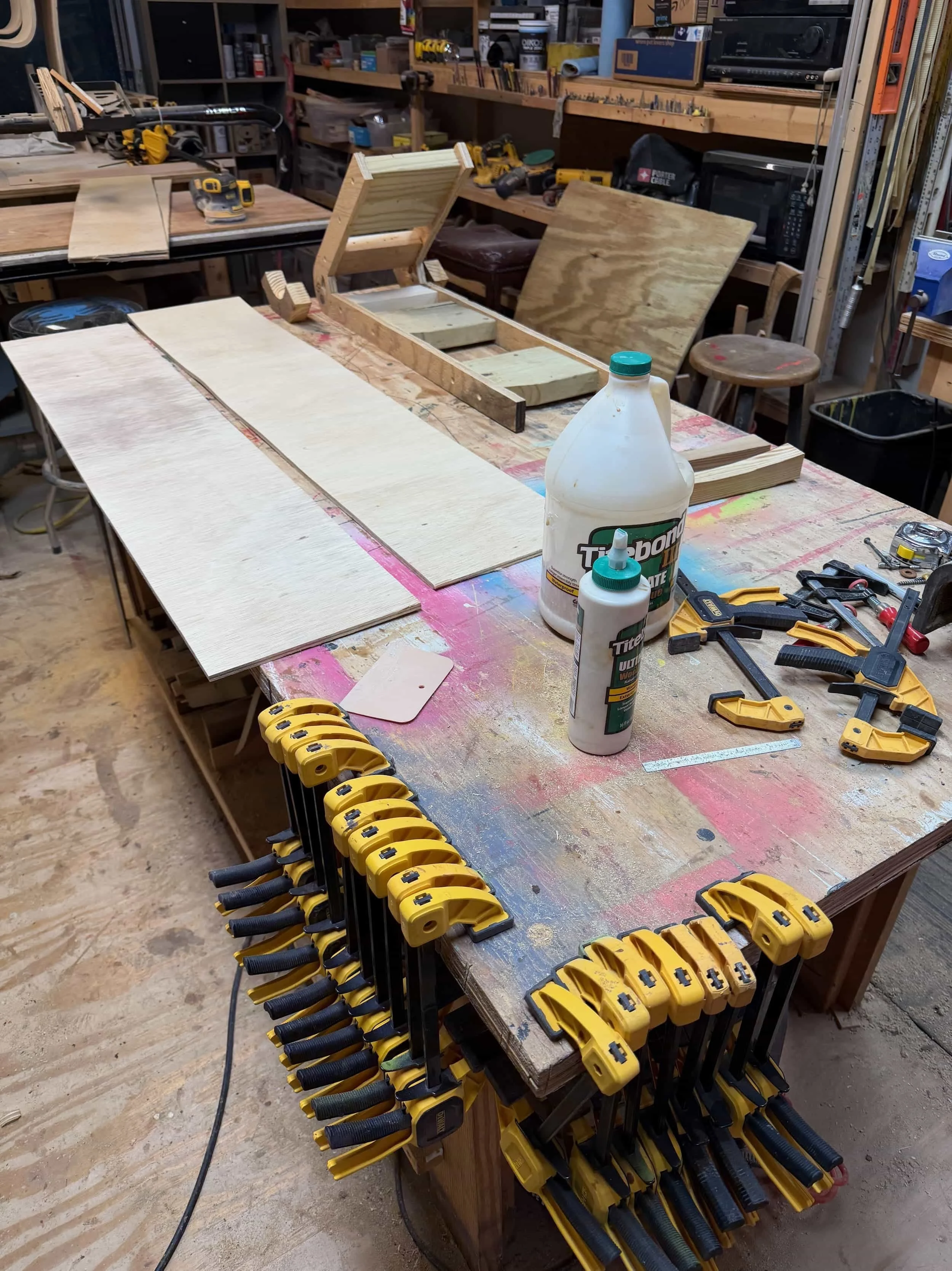 preparing to glue up a leg