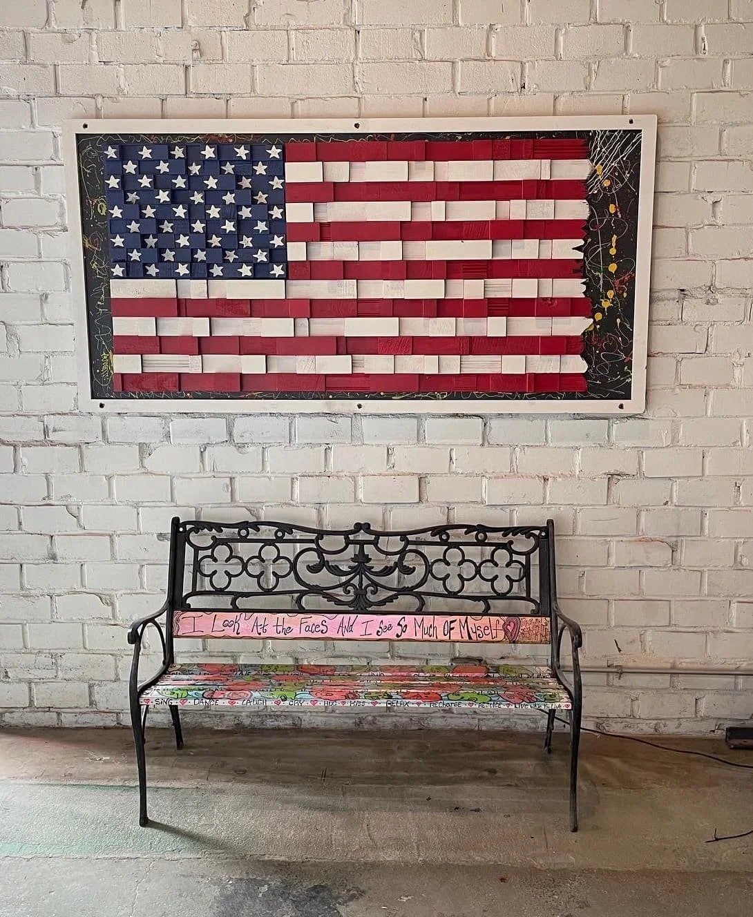 american flag - discarded blocks, extira and paint