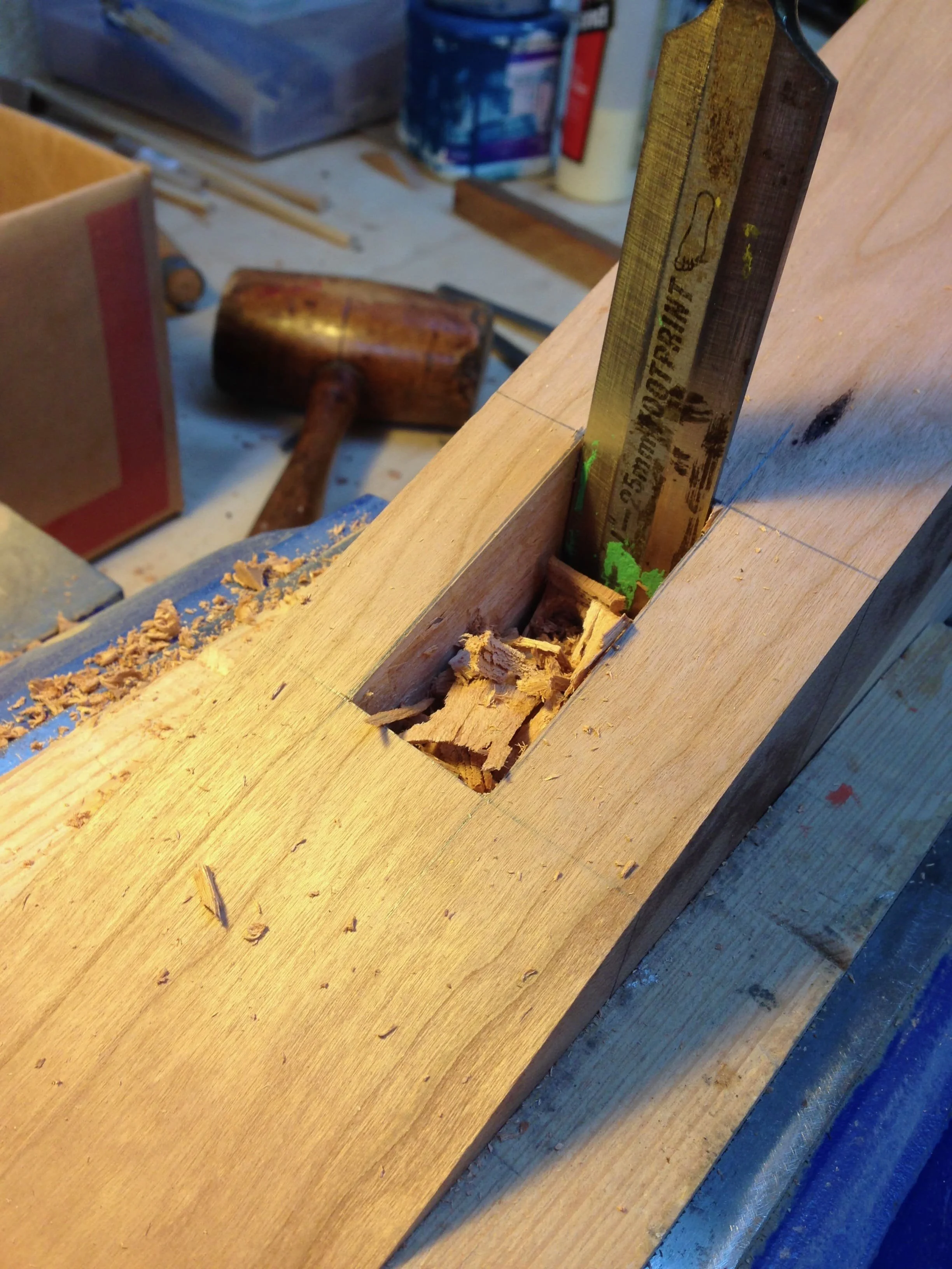 Hand cutting a mortice joint