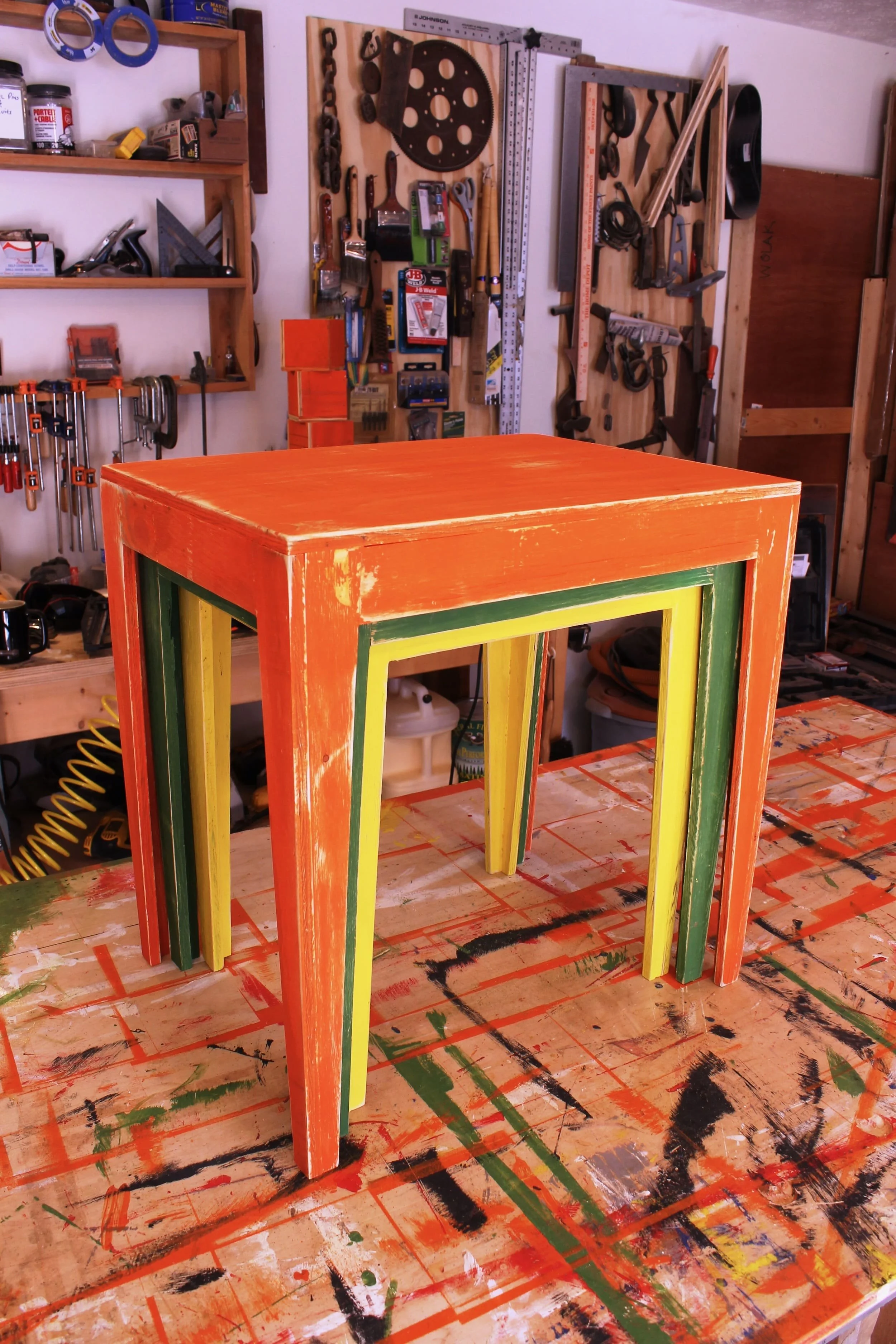 stackable tables - plywood; all three