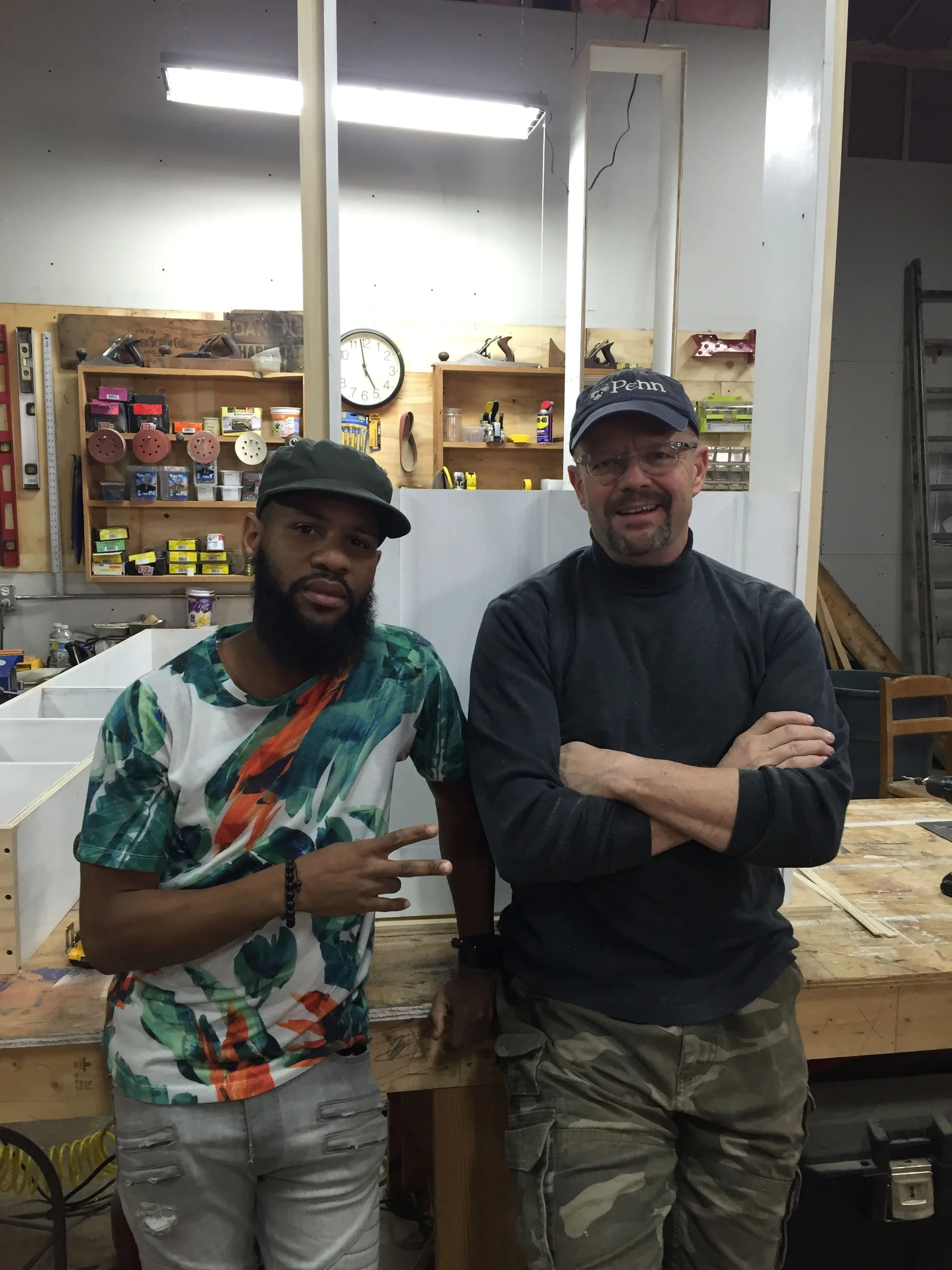 Atlanta event promoter who built a false door/bookcase that transforms into his dining room table for a small apartment.