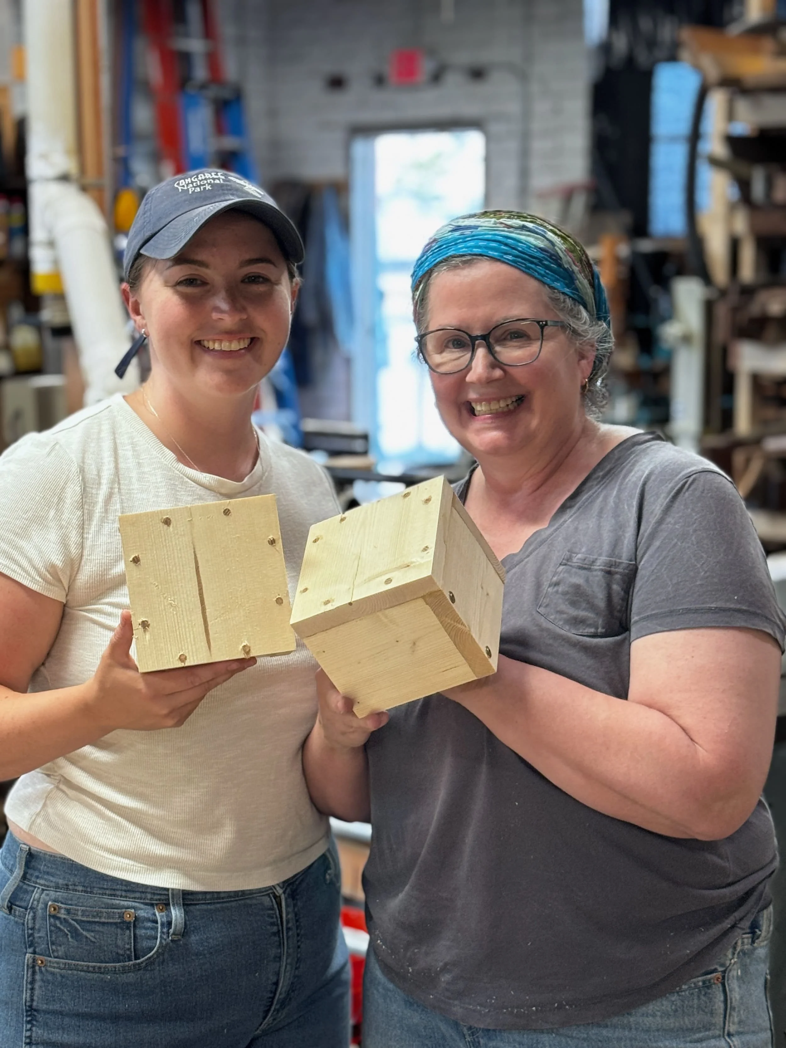 Mother and daughter class, with five different joinery techniques on two boxes.