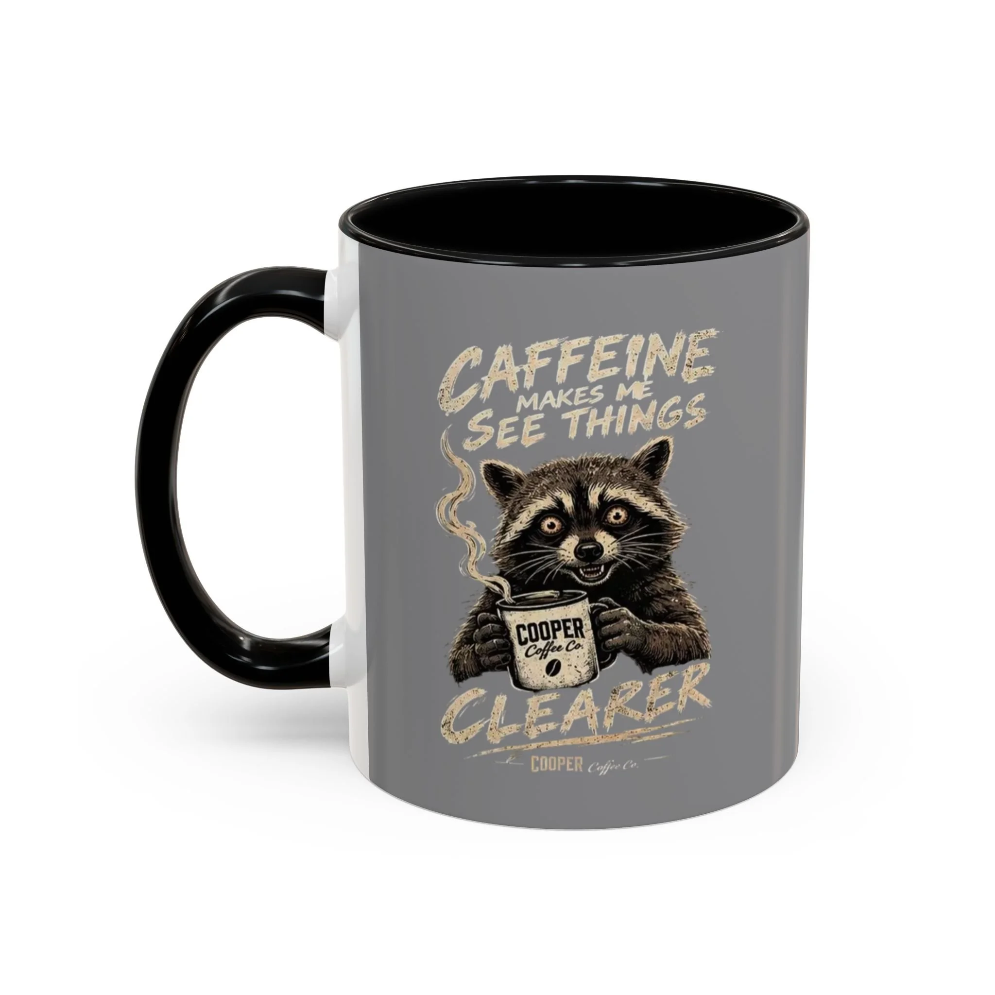 Cooper Coffee Co. "Caffeine Makes Me See Things Clearer" Raccoon Ceramic Mug