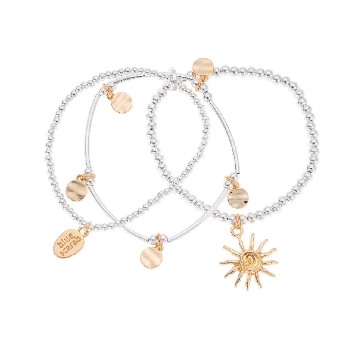 Silver Tri Gold Charm Bracelet