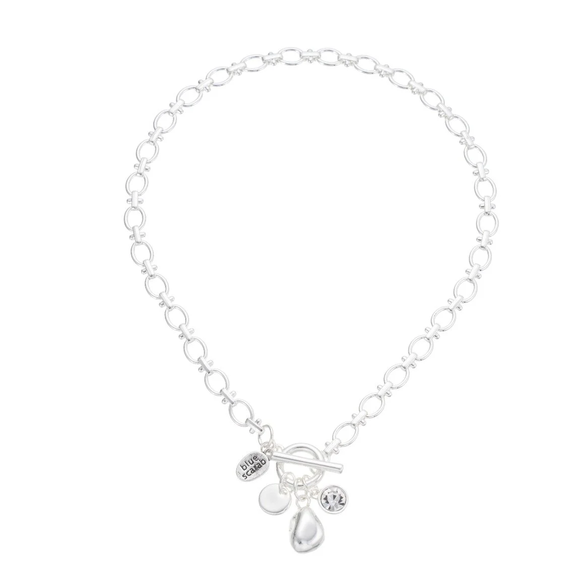 Silver Gem Drop Necklace (40cm)