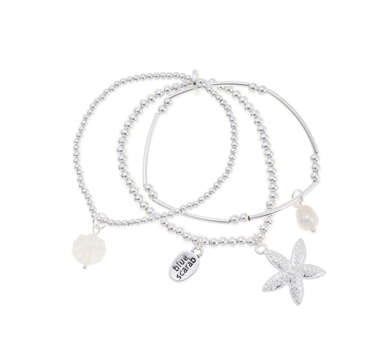 Silver Tri Pearl Charm Bracelet