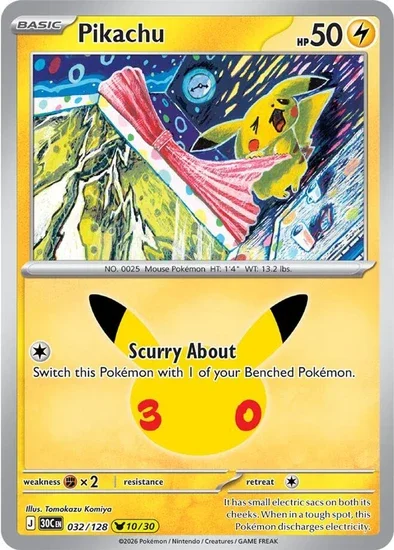 Pikachu Rare 30th Celebration 10/30