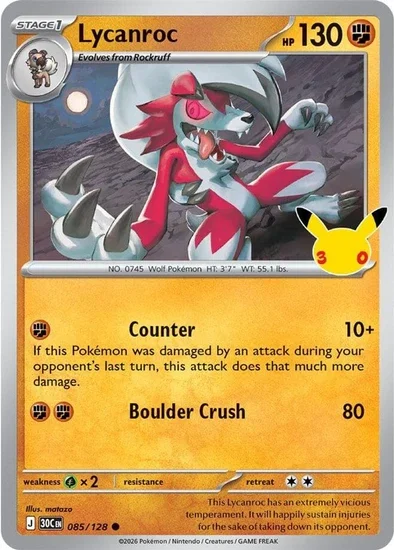 30th Celebration Lycanroc 085/128
